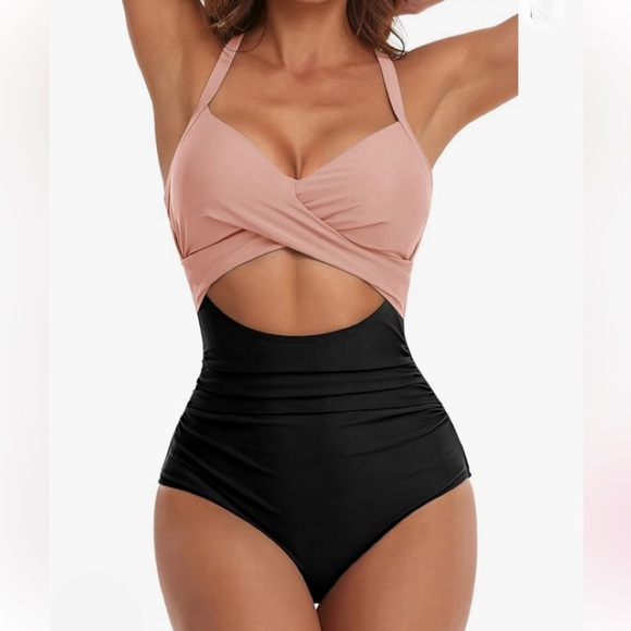 Eomenie One Piece women’s Tummy Control Cutout pink black M Swimsuit NWT - Picture 1 of 13